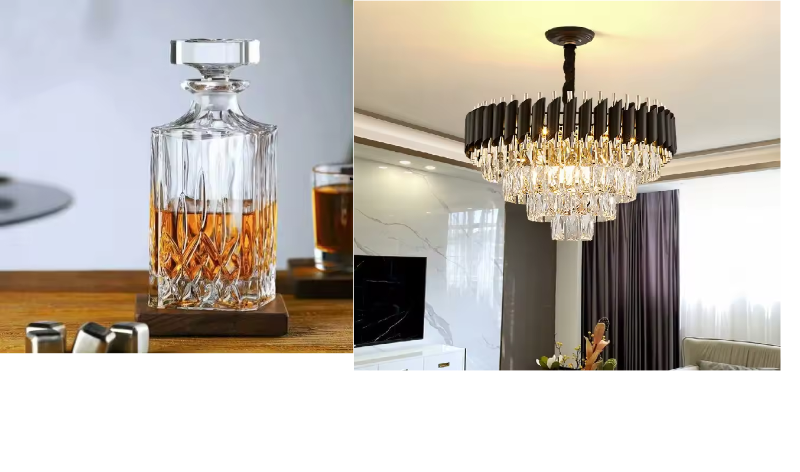 Bundle of Glass Decanter and Glass Chandelier